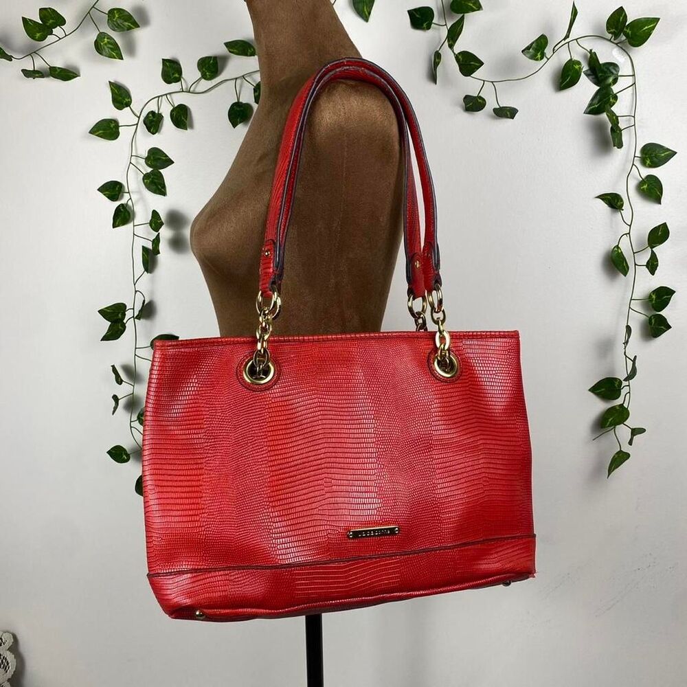 Liz Claiborne Red Crocodile faux Leather shoulder bag Tote y2k city whimsy twee